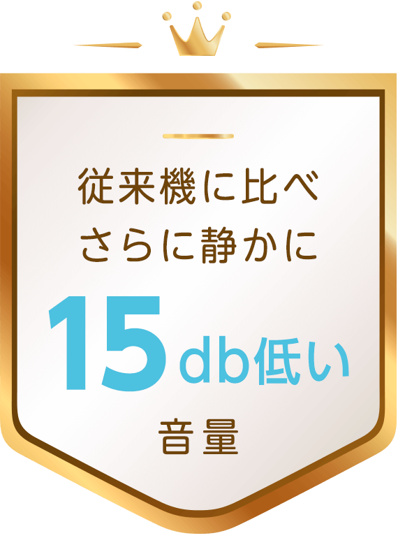 従来機に比べさらに静かに、15db低い音量